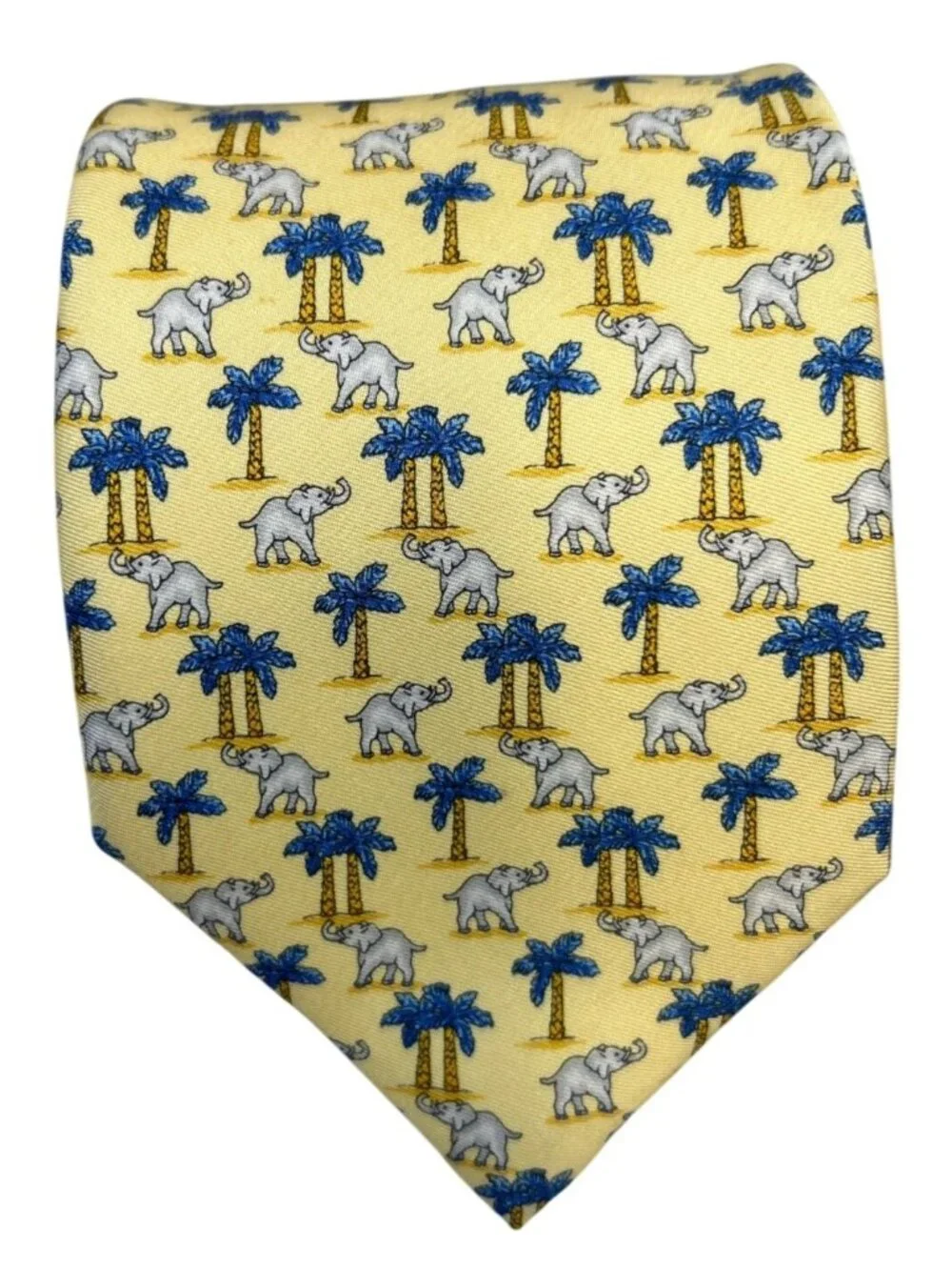 Holland & Sherry 1836 Silk Tie Men's Yellow Elephant Tropical Handmade USA